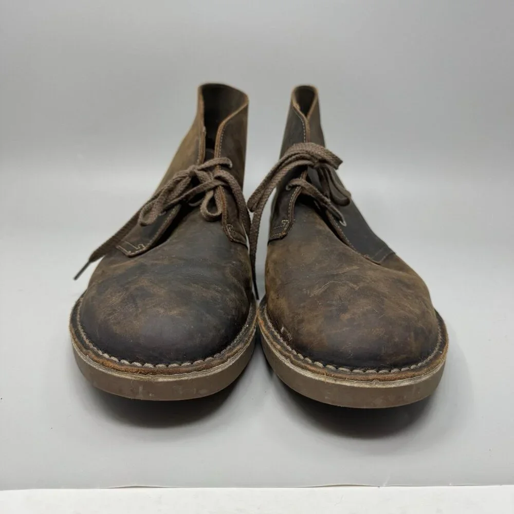 CLARKS Bushacre 2 Dark Brown Leather Desert Chukka Boots Men's Size 13 WIDE